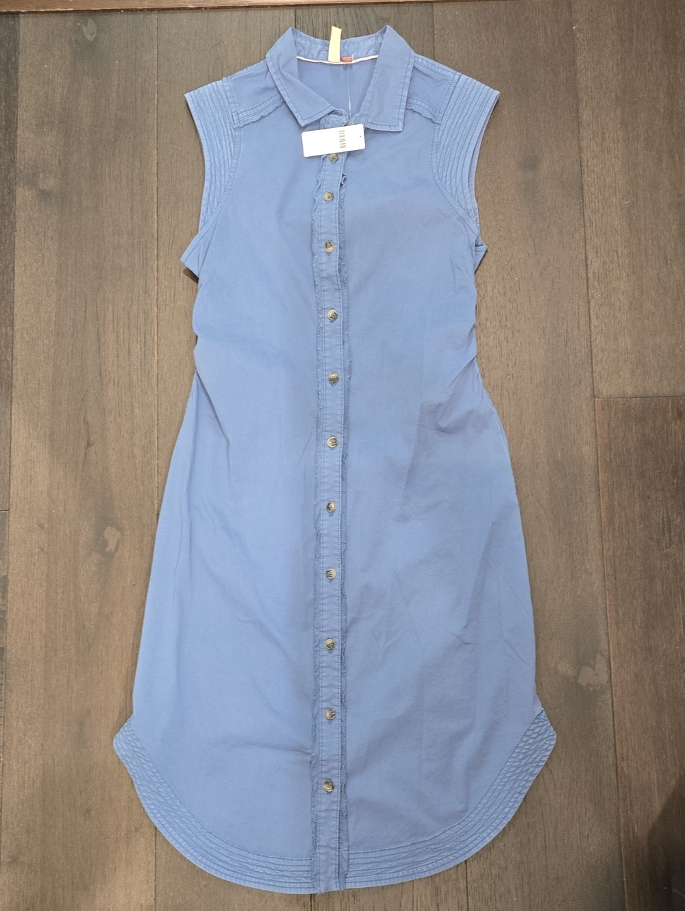 Sleeveless Button-Front Shirt Dress in Dusty Blue Anthropologie Pilcro